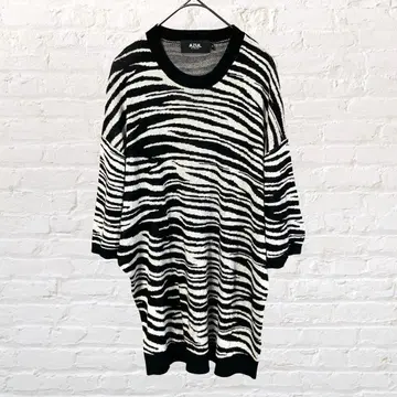 11673 아줄바이마우지 제브라 패턴 니트 스웨터 블랙 화이트 M 튜닉