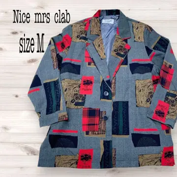 Nice mrs club 쇼와 레트로 자켓 그레이 M 유니크한 패턴
