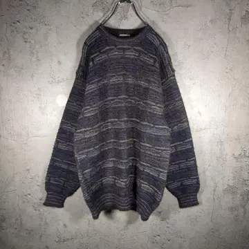 [일본제] 모헤어 혼방 레트로 패턴 니트 L 빅 루즈 구제 의류 분위기계