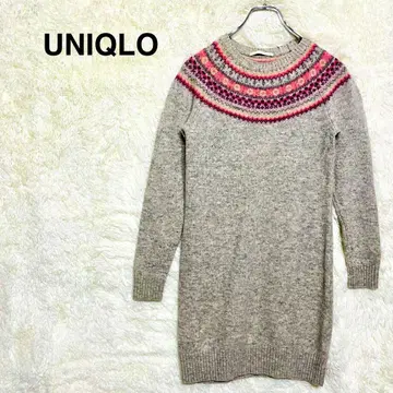 유니클로 노르딕 무늬 그레이 니트 스웨터 긴팔 둥근넥 S 사이즈