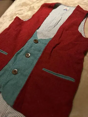 [70s] 베스트 울 빨간색/그린