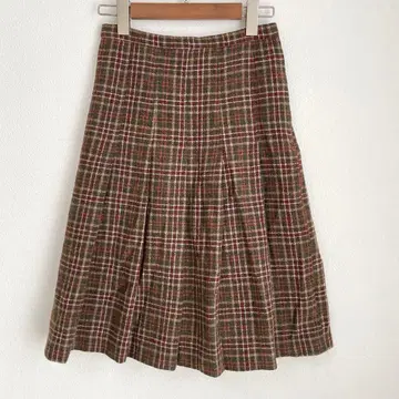 퍼슨즈 1976 빈티지 플리츠 무릎 기장 스커트 울 체크 브라운