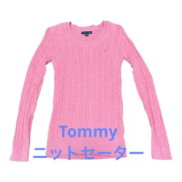 타미 힐피거 핑크 케이블 니트 긴팔 스웨터
