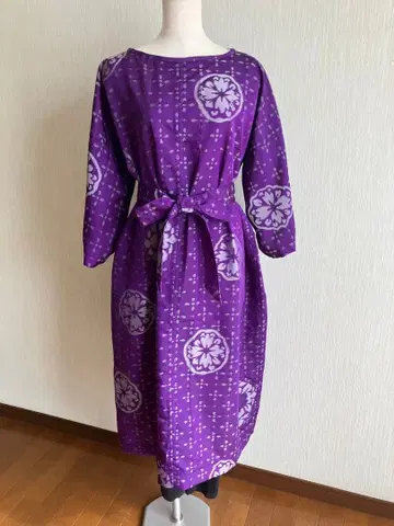 기모노 리메이크 롱 원피스 긴팔 원피스 벨트 포함 원피스 보라색