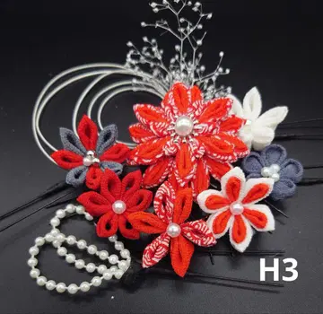 츠마미자이쿠 머리 장식 성인식 졸업식 결혼식 시치고산 빨간색 그레이 H3