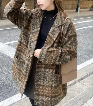 새상품 classicalelf 체크 무늬 더블 자켓 코트