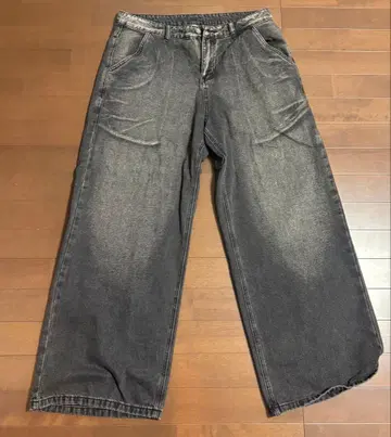 그레이 와이드 데님 팬츠 페이드 가공