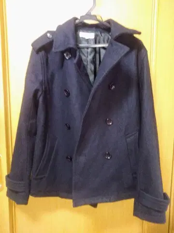 네이비 울 더블 브레스트 피 코트