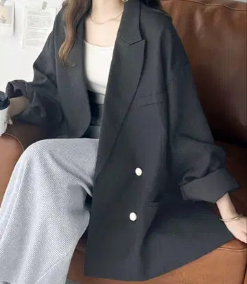 오버 사이즈 더블 자켓 블랙