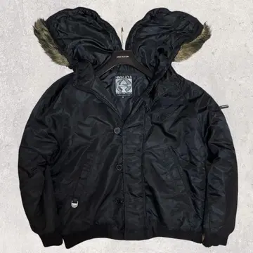 y2k 퍼 부착 MA-1 밀리터리 봄버 자켓 로고 자수 XL 블랙