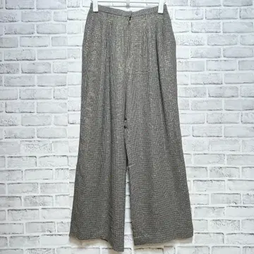 와이드 팬츠 얇은 소재 라메 체크 무늬 블랙