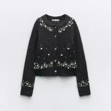 ZARA / 펄 비즈 장식 니트 가디건 그레이
