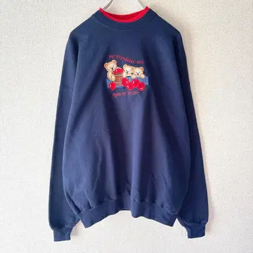 맨투맨 애니멀 곰 테디베어 자수 레트로 네이비 XL