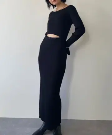 HANNE 2WAY 리브 니트 원피스 롱 긴팔 블랙 FREE