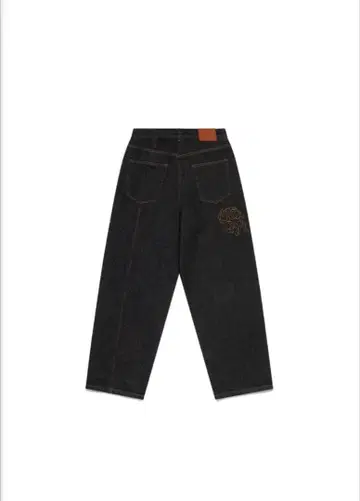 다크 데님 자수 와이드 레그 팬츠