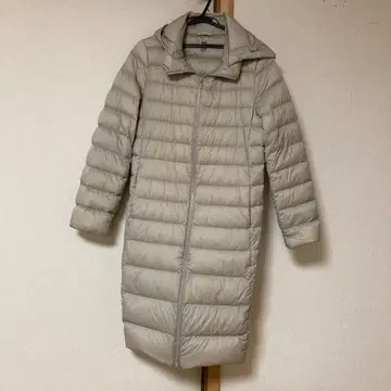 후드 부착 롱 다운 자켓 라이트 그레이 울트라 라이트 다운