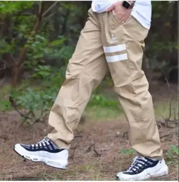 택 포함 미사용 새상품 MELLOW 베이지 카고 팬츠 스트라이프 디자인