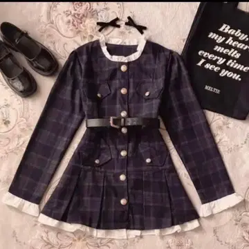 발렌타인 세트 원피스 벨트 체크 [ meltie ]