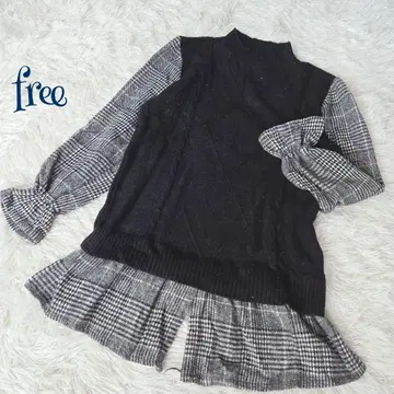 빈티지 하이넥 체크 레이어드 스타일 도킹 니트 free
