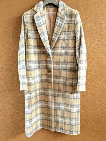 롱 코트 베이지 체크 파르티잔 38 사이즈