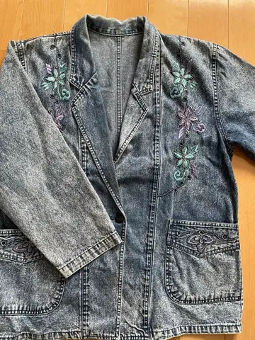 구제 빈티지 꽃무늬 자수 데님 자켓