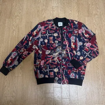 ZARA 스컬 자수 스카잔 네이비/레드