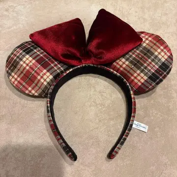 미니 마우스 귀 머리띠 체크 무늬