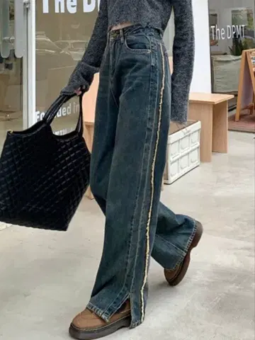 by muni:r 사이드 프린지 슬릿 팬츠 청바지