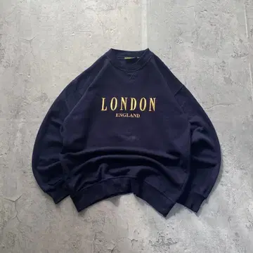 USA 구제 의류 LONDON 자수 센터 로고 맨투맨 네이비