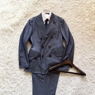 [ 새상품급 ] LARDINI 신규 로고 인디고 더블 수트 50