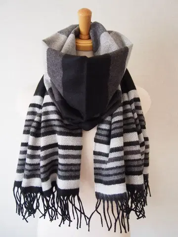 스트라이프 디자인 프린지 달린 스톨 프랑스제