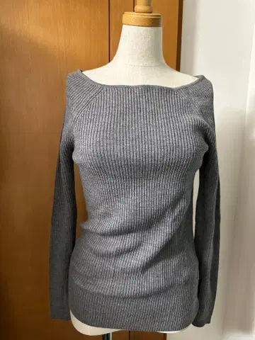 에스트네이션 그레이 리브 편 티셔츠 사이즈 38 면/실크/캐시미어 혼방