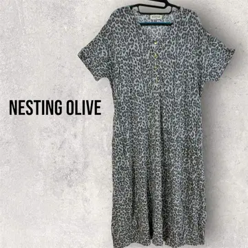 NESTING OLIVE 레오파드 무늬 원피스 반팔 루즈핏 실루엣