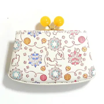 [ 미사용 새상품 ] 유젠분코 고양이 무늬 컴팩트 지갑 소가죽 일본제