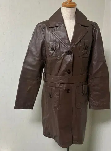 Otto 돈피 브라운 가죽 롱 코트