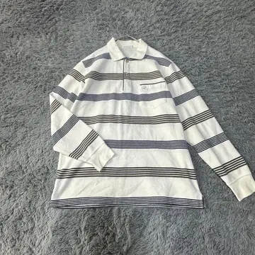 Golden Bear 긴팔 피케 셔츠 보더 올 패턴 화이트 M 원 포인트