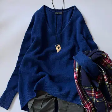 Noble 노블 캐시미어 울 오버 사이즈 긴팔 니트 블루