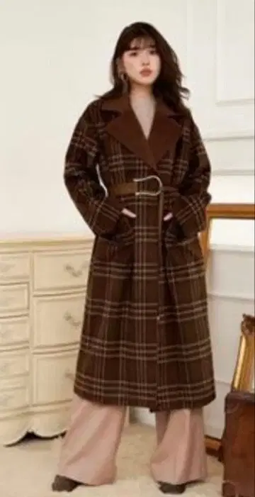 darich 체크 롱 코트 (벨트 2종 포함)