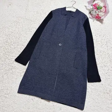 [ ICB ] 고급 울 소매 절개 니트 가디건 미들 기장 코트 S