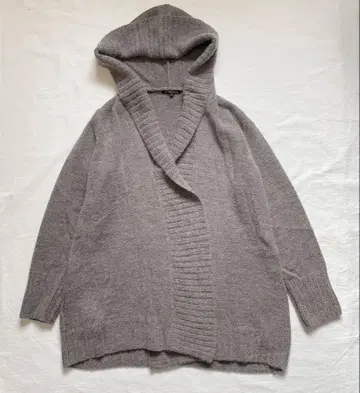 23구 알파카 혼방 브라운 후드 부착 가디건 니트 스웨터 M 사이즈