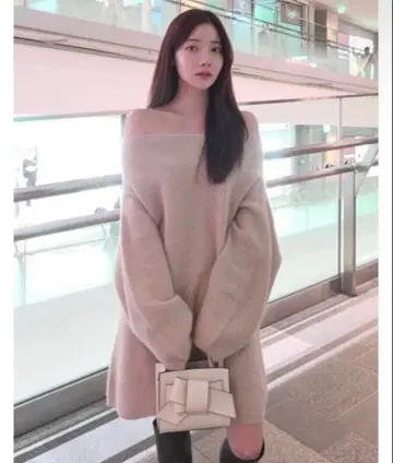 프레이 아이디 오프숄더 니트 미니 원피스