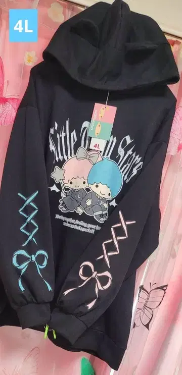 키키라라 그래픽 블랙 후드티 4L