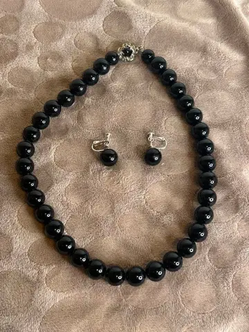 오닉스 목걸이 & 귀찌 세트 블랙 포멀