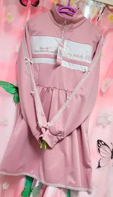 MyMelody 핑크 원피스 긴팔 리본
