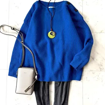 새상품급 쉽스 애니 AQUA 캐시미어 믹스 보트넥 니트 블루