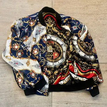 리버서블 스카프 패턴 블루종 개성적인 화려한 어깨 패드 포함