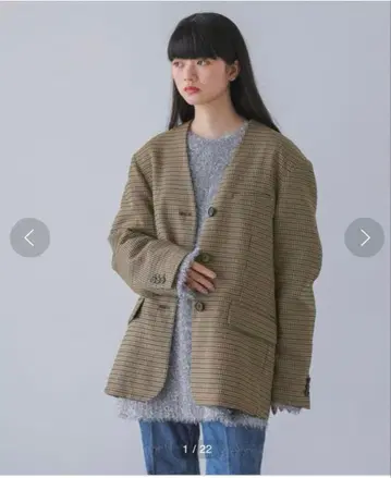 yuw 체크 노카라 자켓 lowrysfarm