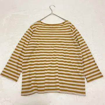 코튼 셔츠 티셔츠(LL) 보더 무늬 7부 소매 빅 사이즈 면 100%