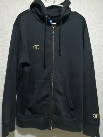 Champion 골드 블랙 풀 집업 후드티 M 사이즈