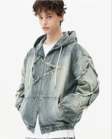 TRILLION 더블 지퍼 데님 후드티